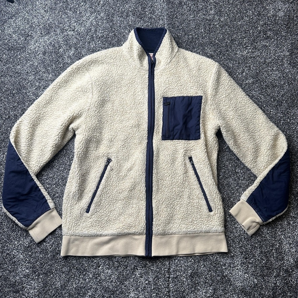 J.CREW Jacket Mens M White Bomber Fleece Full Zip Zipped Pockets B0987